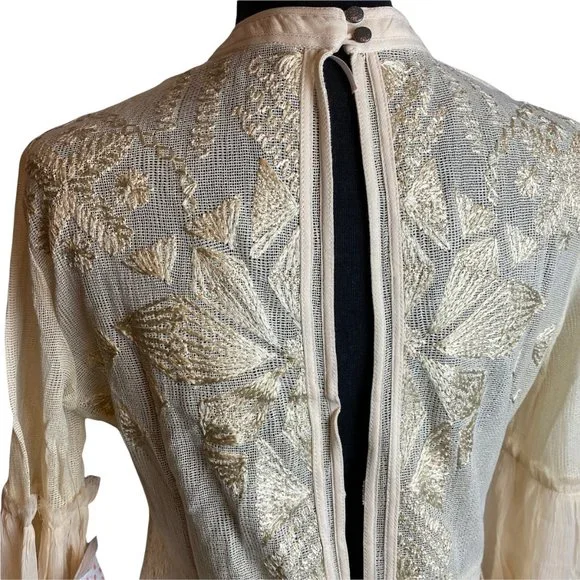🌬️ Free People Womens Cleo Embroidered Cream Boho Mini Dress 🌾 - Picture 8 of 13